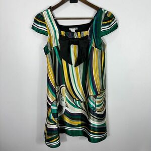 Hot & Delicious Mini Dress Womens Medium Green Yellow Bow Psychedelic Retro Y2K